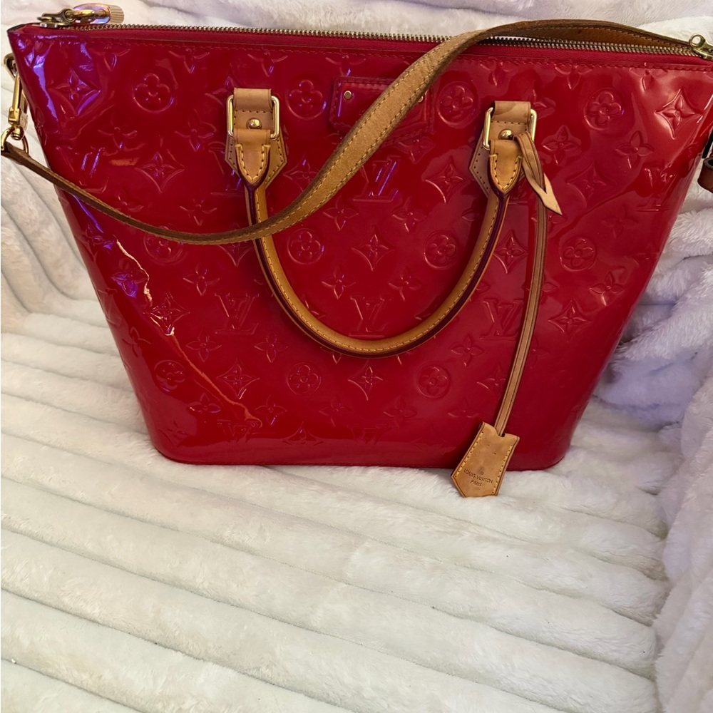 2014 LV Monogram Vernis Montebello MM  Bag in cherry red